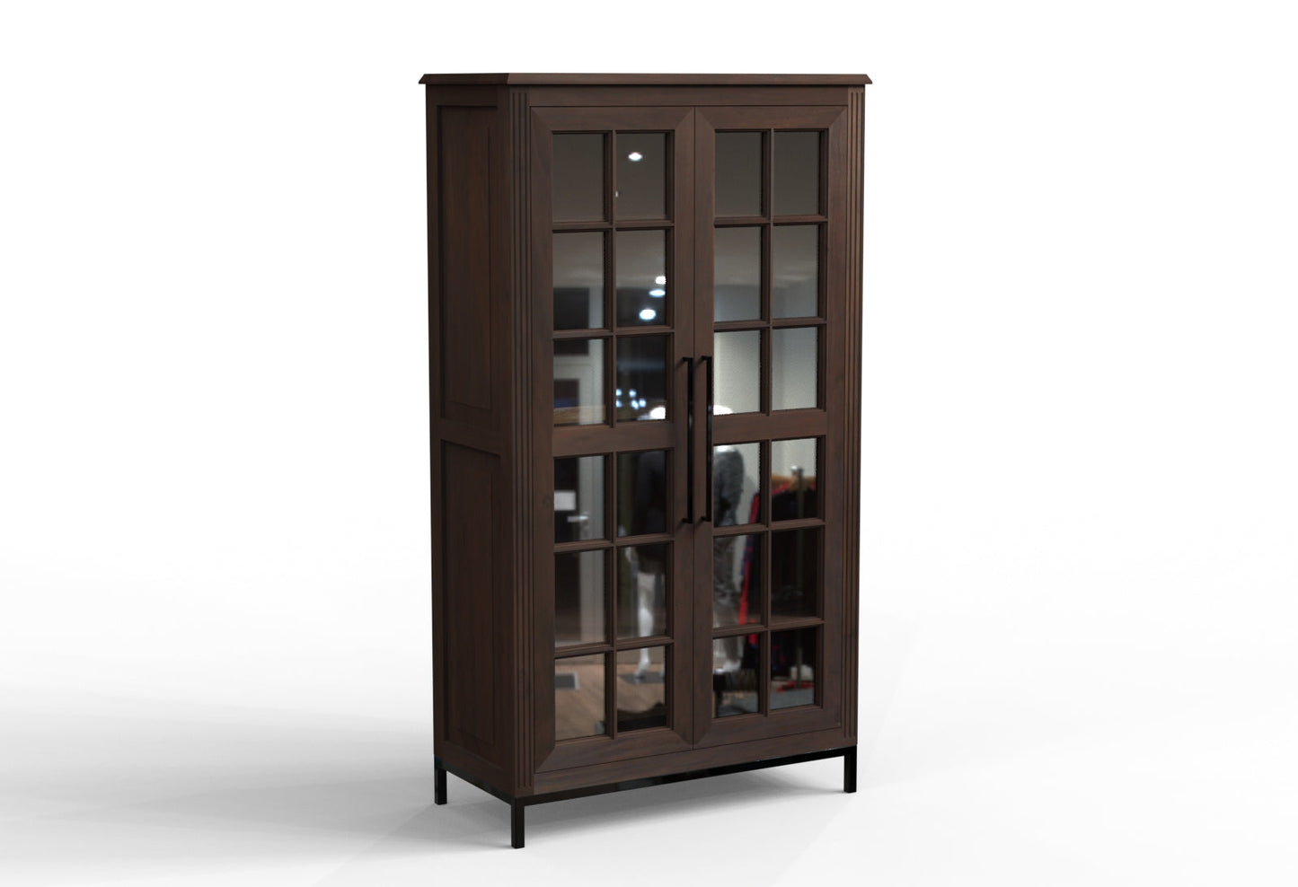 Atwell 40" 2 Door Glass Front Tall Cabinet - Natural + Black