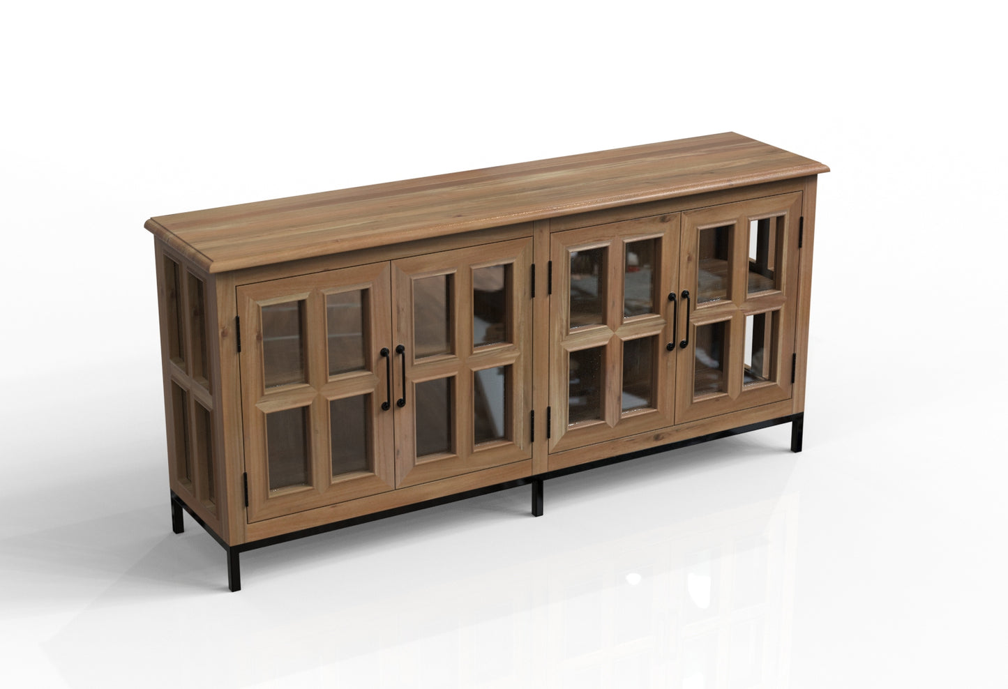 Tomas 76" 4 Door Glass Front Sideboard - Natural + Gray