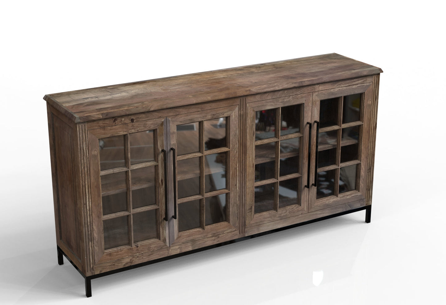 Atwell 77" 4 Door Glass Front Sideboard - Natural + Smoke