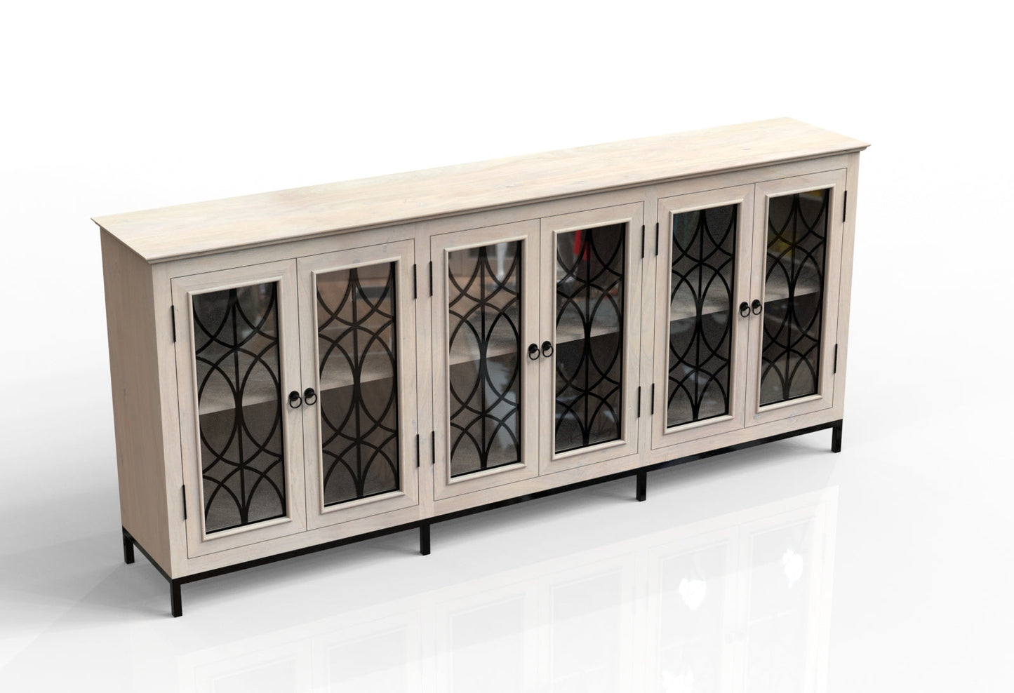 Randolph 100" 6 Door Glass Front Sideboard - New White Wash