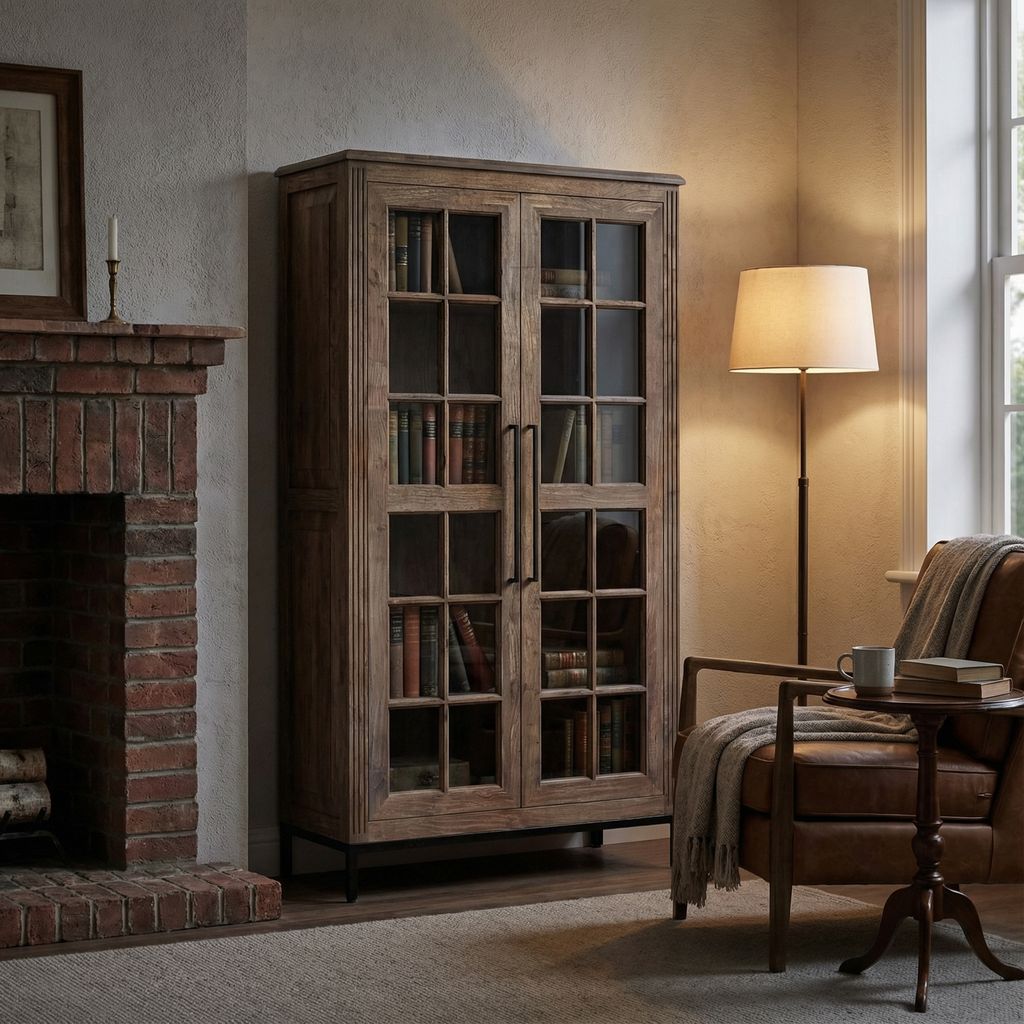 Atwell Tall 2-Door Glass Front Cabinet - Smoke