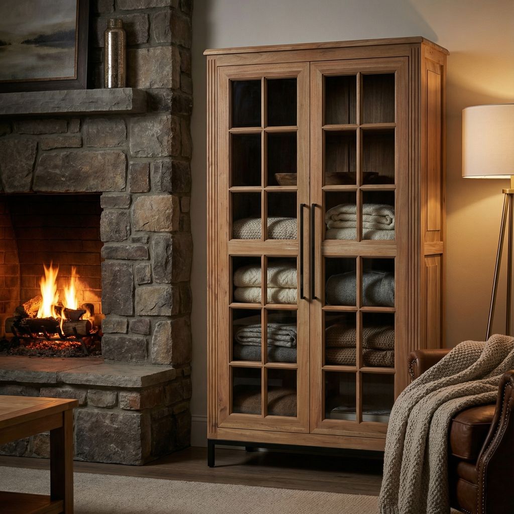Atwell Tall 2-Door Glass Front Cabinet - Gray