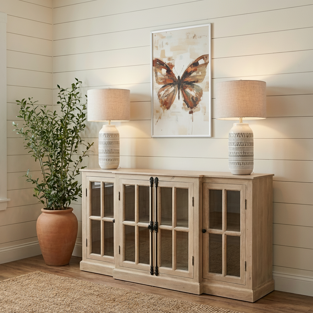 Billings 72" Acacia Breakfront 4 Door Sideboard - White Wash