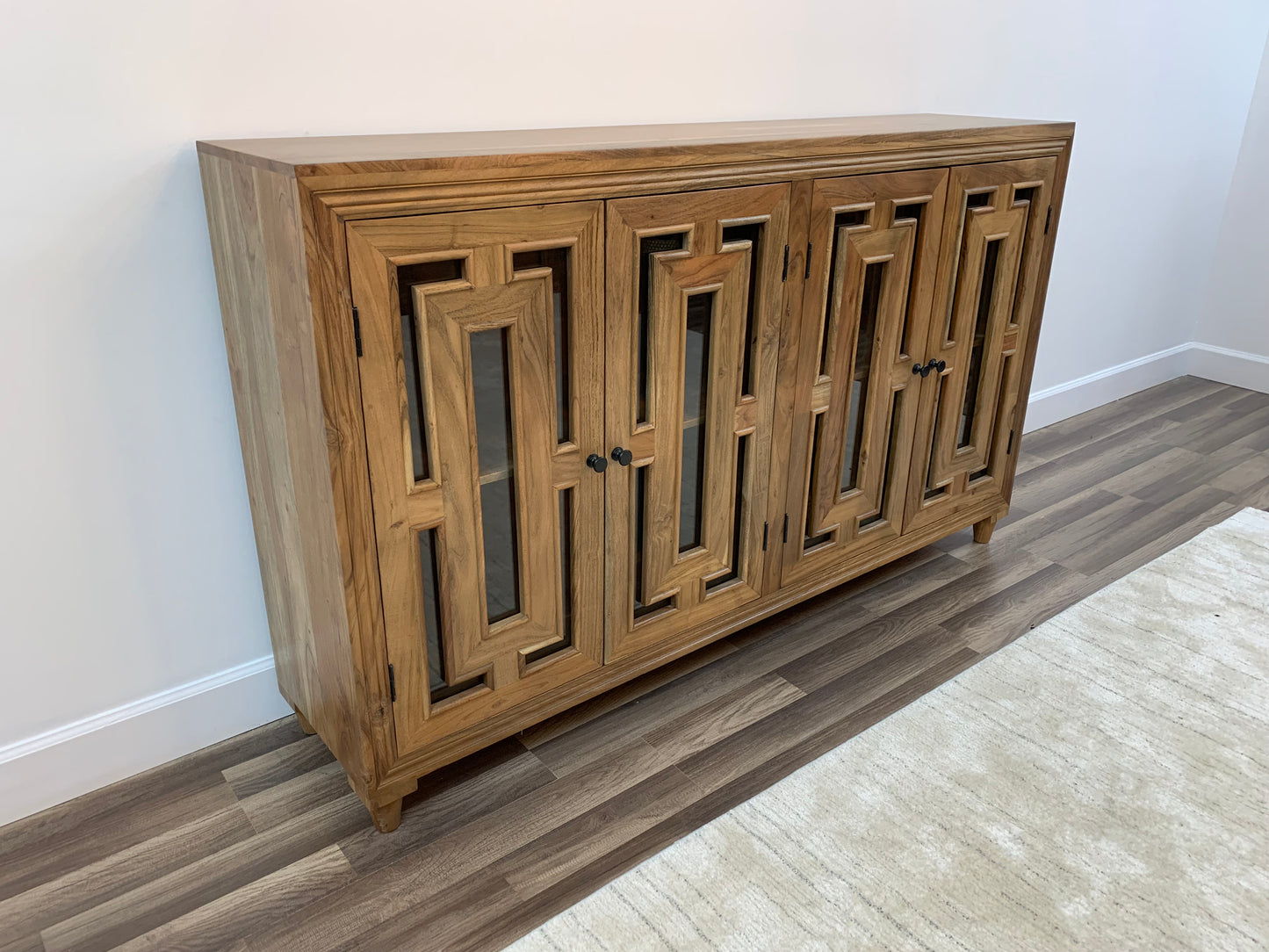 Dominic 71" Acacia 4 Door Glass Front Sideboard - Natural + Gray