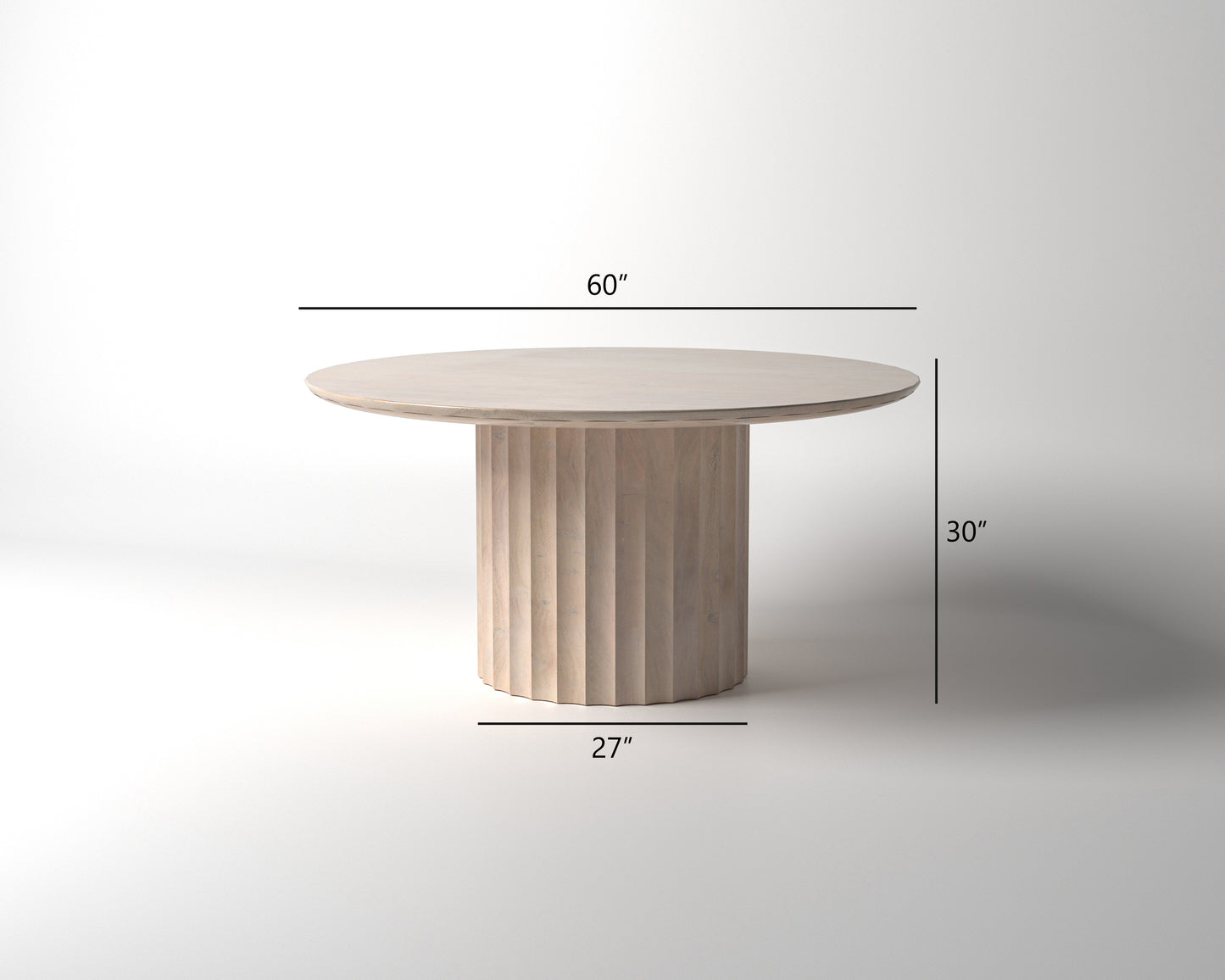 Marisol 60" Fluted Round Dining Table - New White Wash
