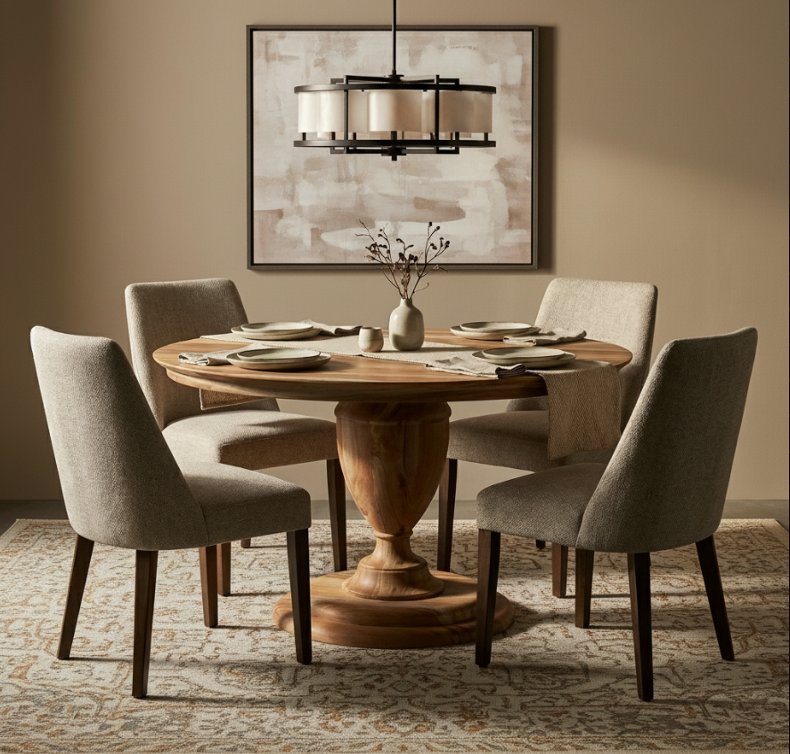 CLANCY Acacia Round Pedestal Dining Tables