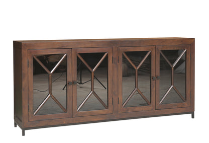 Candace 82" Smoked Glass 4 Door Sideboard - Natural + Black