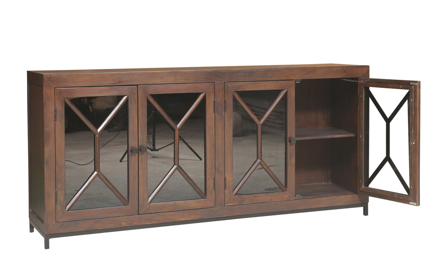 Candace 82" Smoked Glass 4 Door Sideboard - Natural + Black