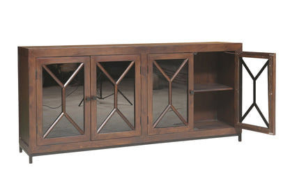 Candace 82" Smoked Glass 4 Door Sideboard - Natural + Black