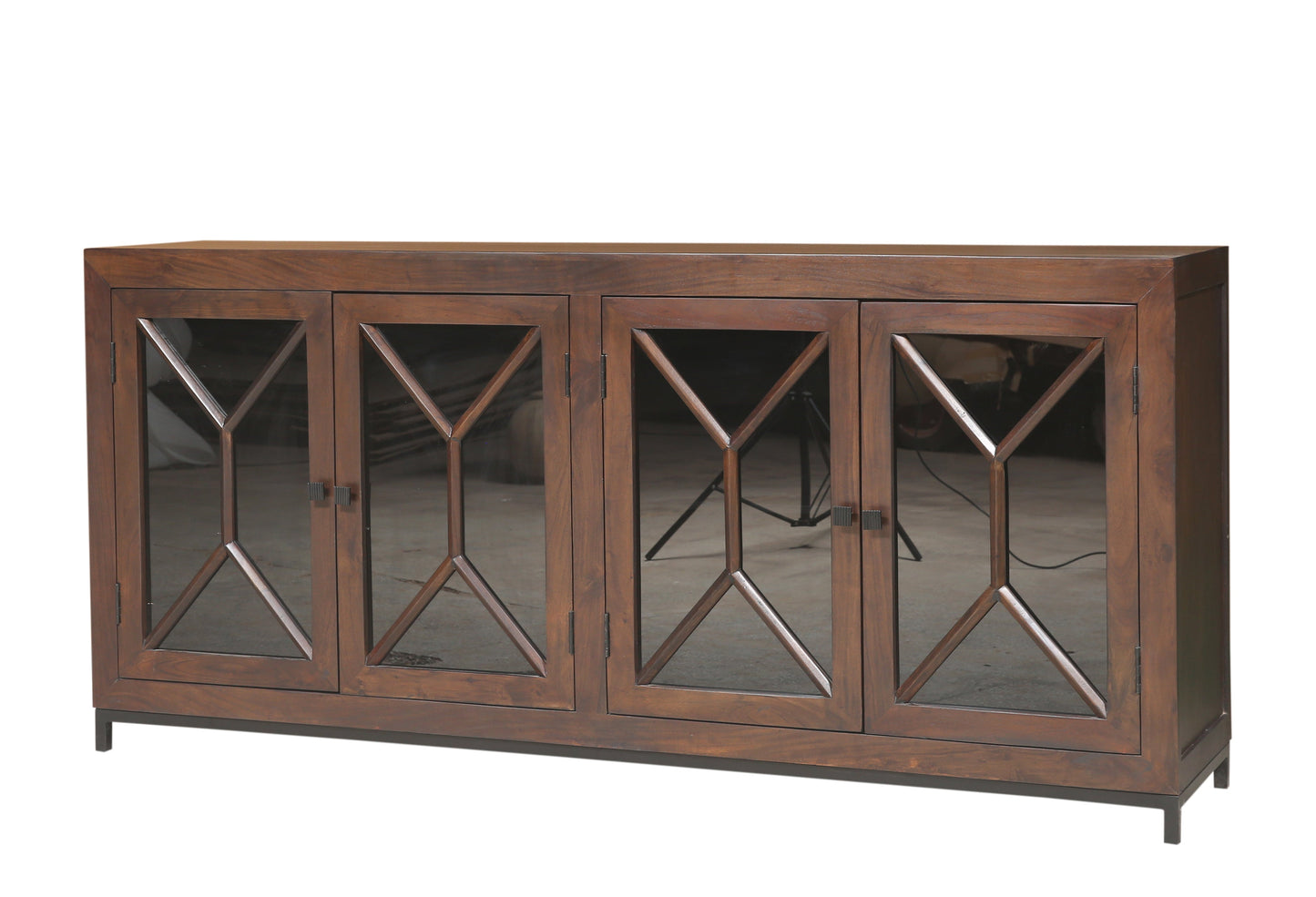 Candace 82" Smoked Glass 4 Door Sideboard - Natural + Black