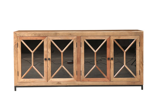 Candace 82" Smoked Glass 4 Door Sideboard - Natural