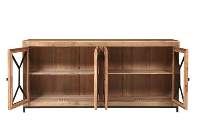 Candace 82" Smoked Glass 4 Door Sideboard - Natural