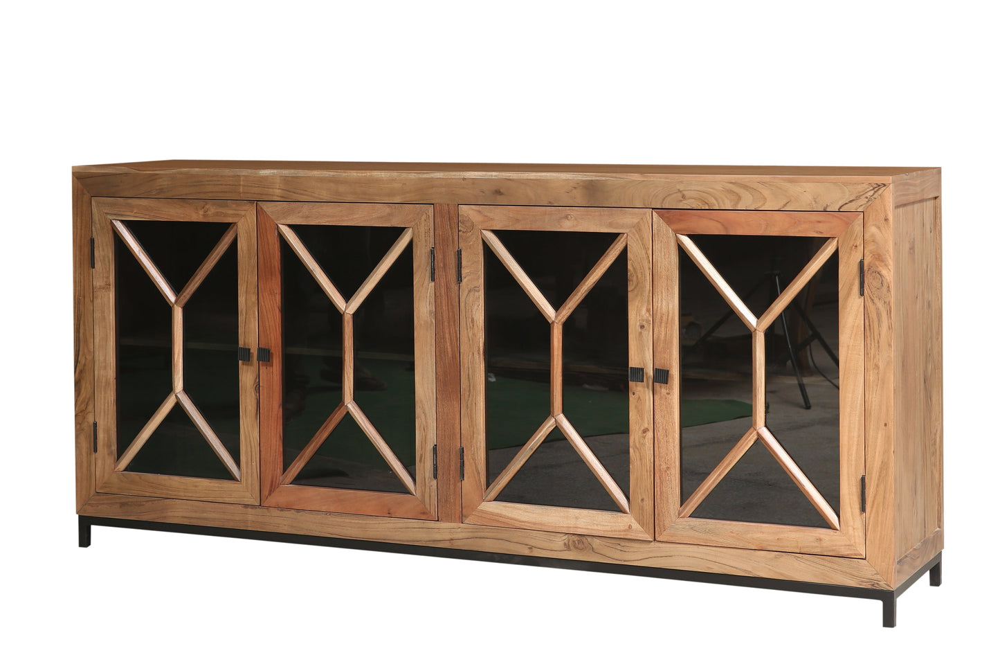 Candace 82" Smoked Glass 4 Door Sideboard - Natural