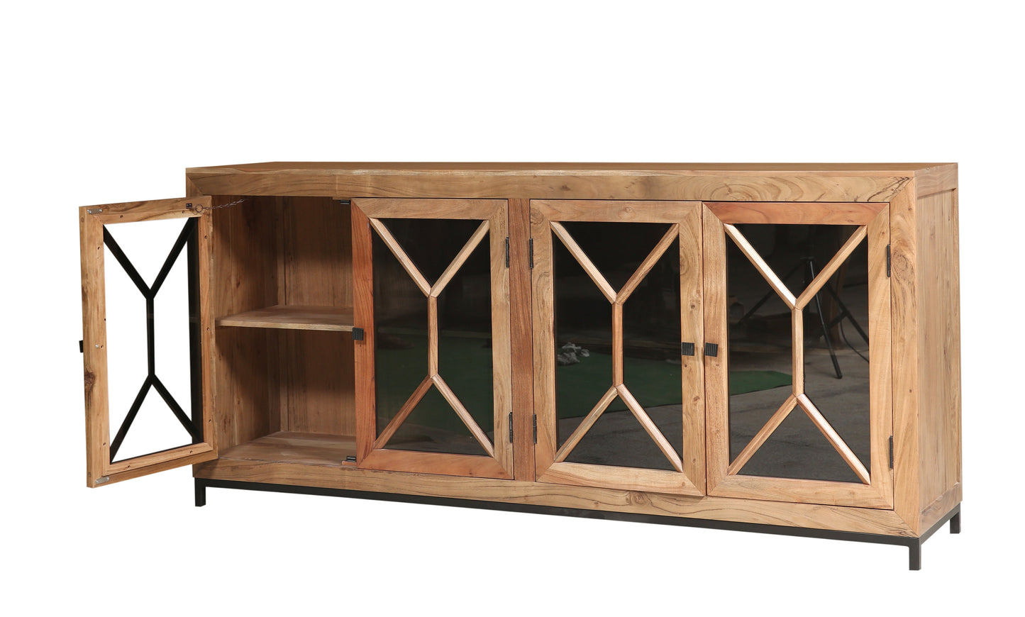 Candace 82" Smoked Glass 4 Door Sideboard - Natural