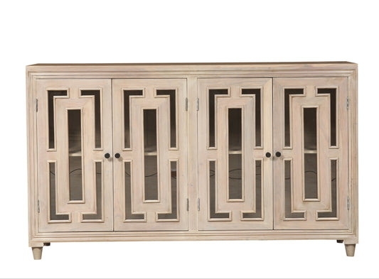 Dominic 71" Acacia 4 Door Glass Front Sideboard - White Wash