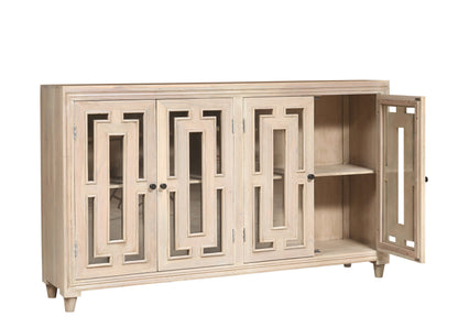 Dominic 71" Acacia 4 Door Glass Front Sideboard - New White Wash