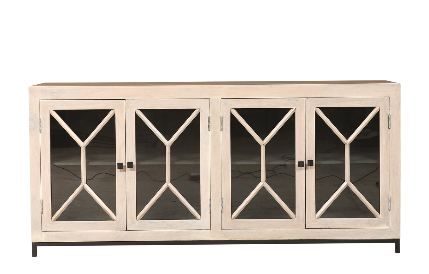 Candace 82" Smoked Glass 4 Door Sideboard - New White Wash