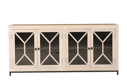 Candace 82" Smoked Glass 4 Door Sideboard - New White Wash