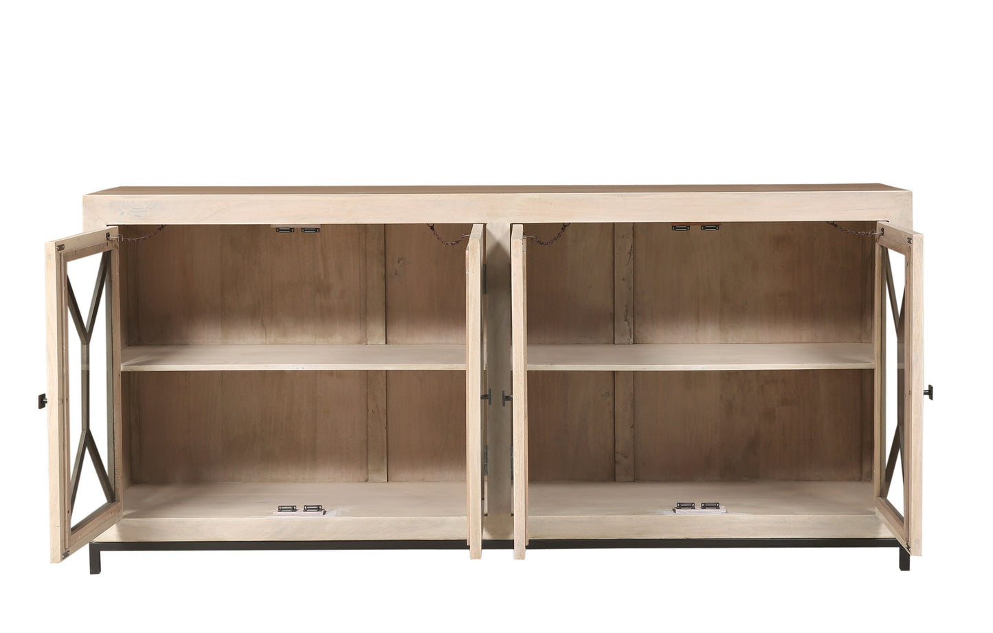 Candace 82" Smoked Glass 4 Door Sideboard - New White Wash