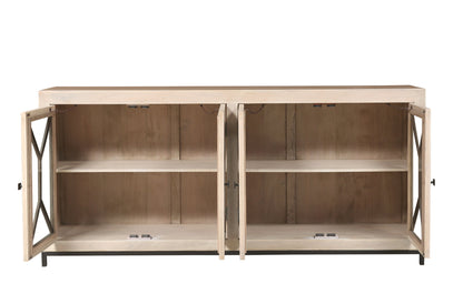 Candace 82" Smoked Glass 4 Door Sideboard - New White Wash