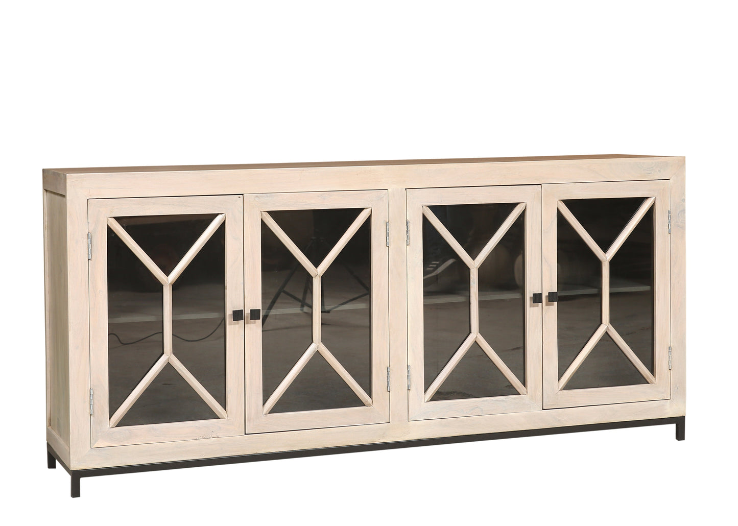Candace 82" Smoked Glass 4 Door Sideboard - New White Wash