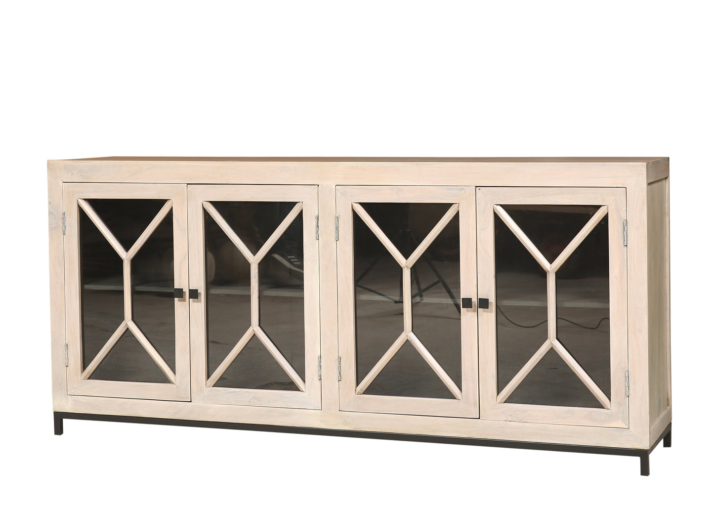 Candace 82" Smoked Glass 4 Door Sideboard - New White Wash