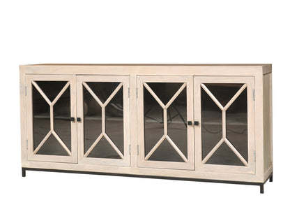 Candace 82" Smoked Glass 4 Door Sideboard - New White Wash