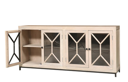 Candace 82" Smoked Glass 4 Door Sideboard - New White Wash