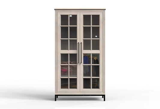 Atwell Tall 2-Door Glass Front Cabinet - White Wash