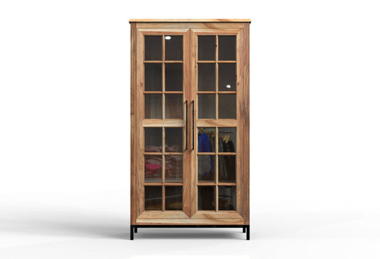 Atwell Tall 2-Door Glass Front Cabinet - Natural