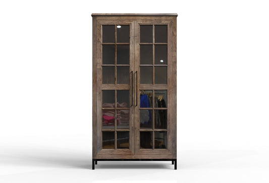 Atwell Tall 2-Door Glass Front Cabinet - Smoke