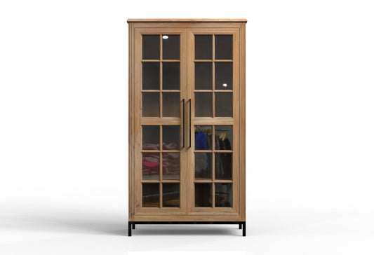 Atwell Tall 2-Door Glass Front Cabinet - Gray