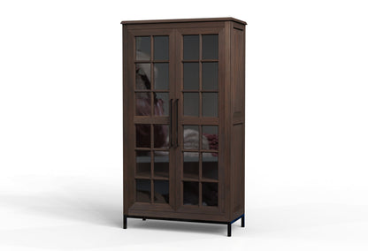 Atwell 40" 2 Door Glass Front Tall Cabinet - Natural + Black