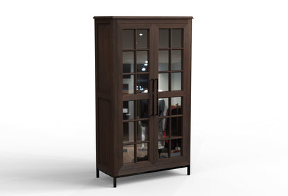 Atwell 40" 2 Door Glass Front Tall Cabinet - Natural + Black