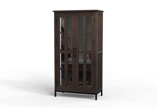 Tomas 38" 2 Door Glass Front Cabinet - Natural + Black