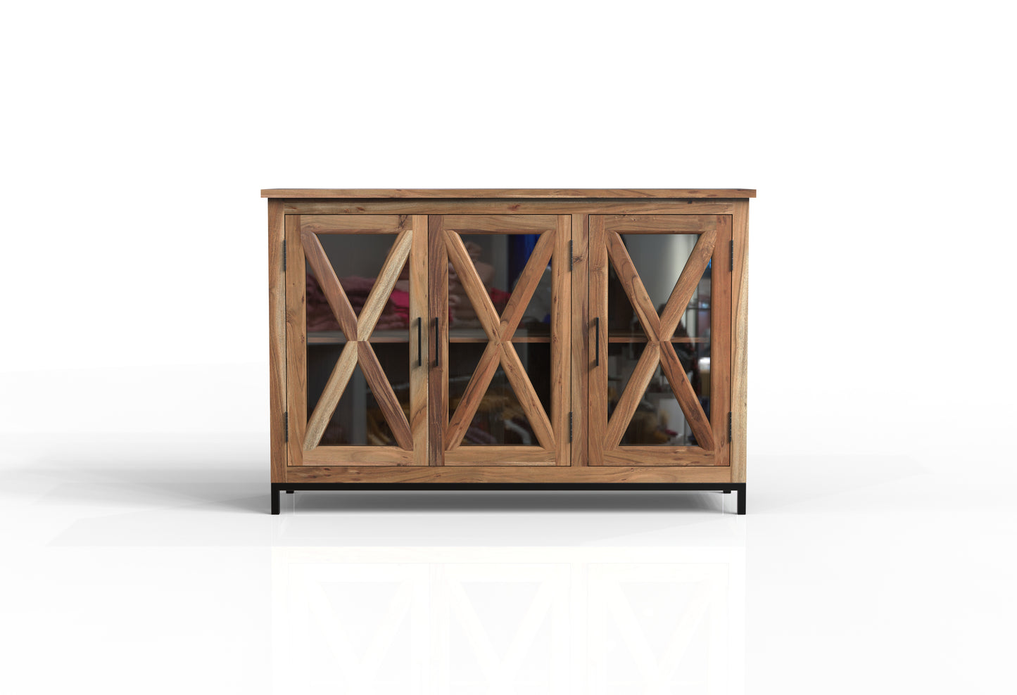 Wesley 60" 3 Door Glass Front Sideboard - Natural