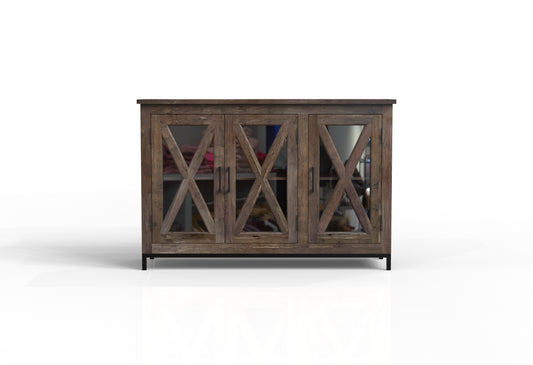 Wesley 60" 3 Door Glass Front Sideboard - Natural + Smoke