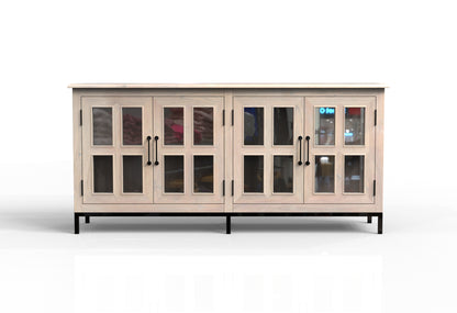 Tomas 76" 4 Door Glass Front Sideboard - New White Wash