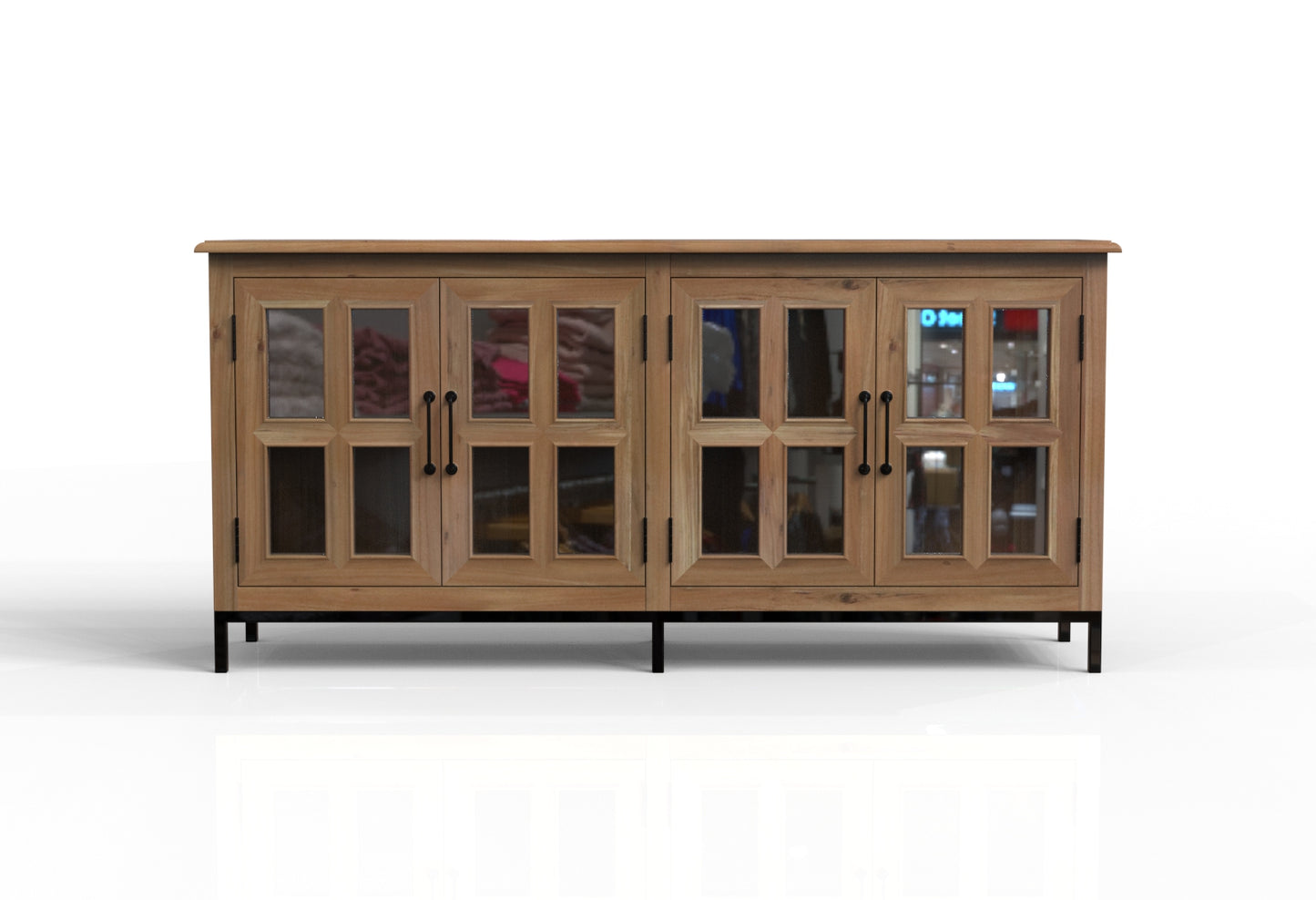 Tomas 76" 4 Door Glass Front Sideboard - Natural + Gray