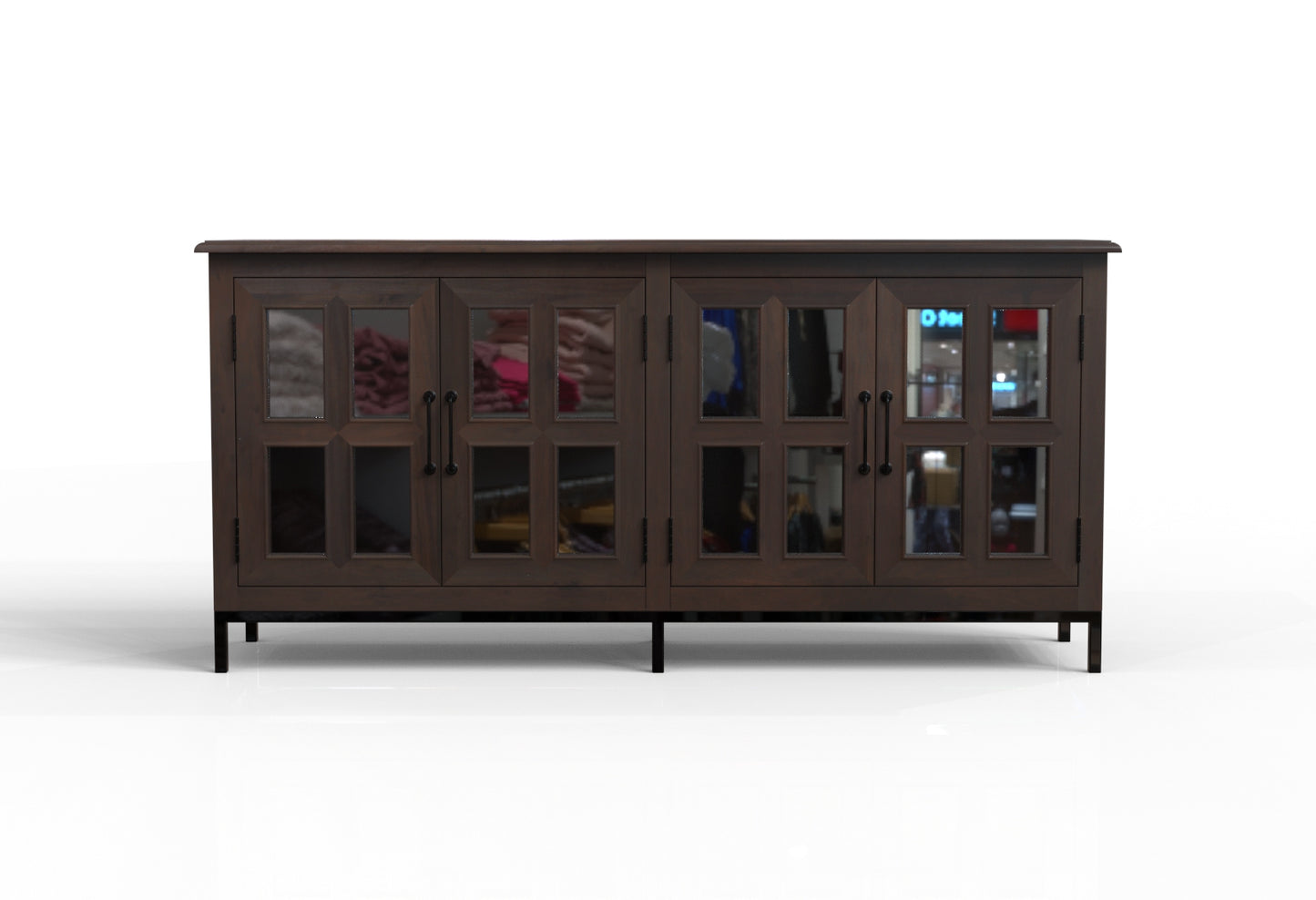 Tomas 76" 4 Door Glass Front Sideboard - Natural + Black