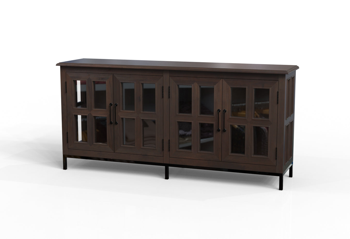 Tomas 76" 4 Door Glass Front Sideboard - Natural + Black