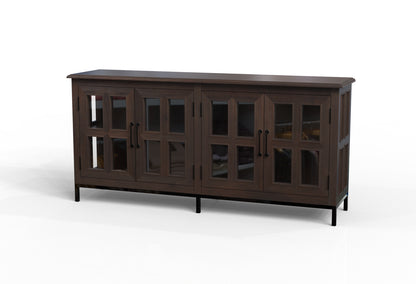 Tomas 76" 4 Door Glass Front Sideboard - Natural + Black