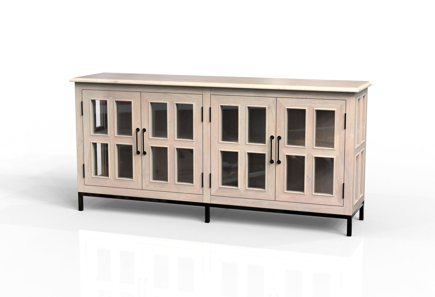 Tomas 76" 4 Door Glass Front Sideboard - New White Wash