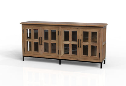 Tomas 76" 4 Door Glass Front Sideboard - Natural + Gray