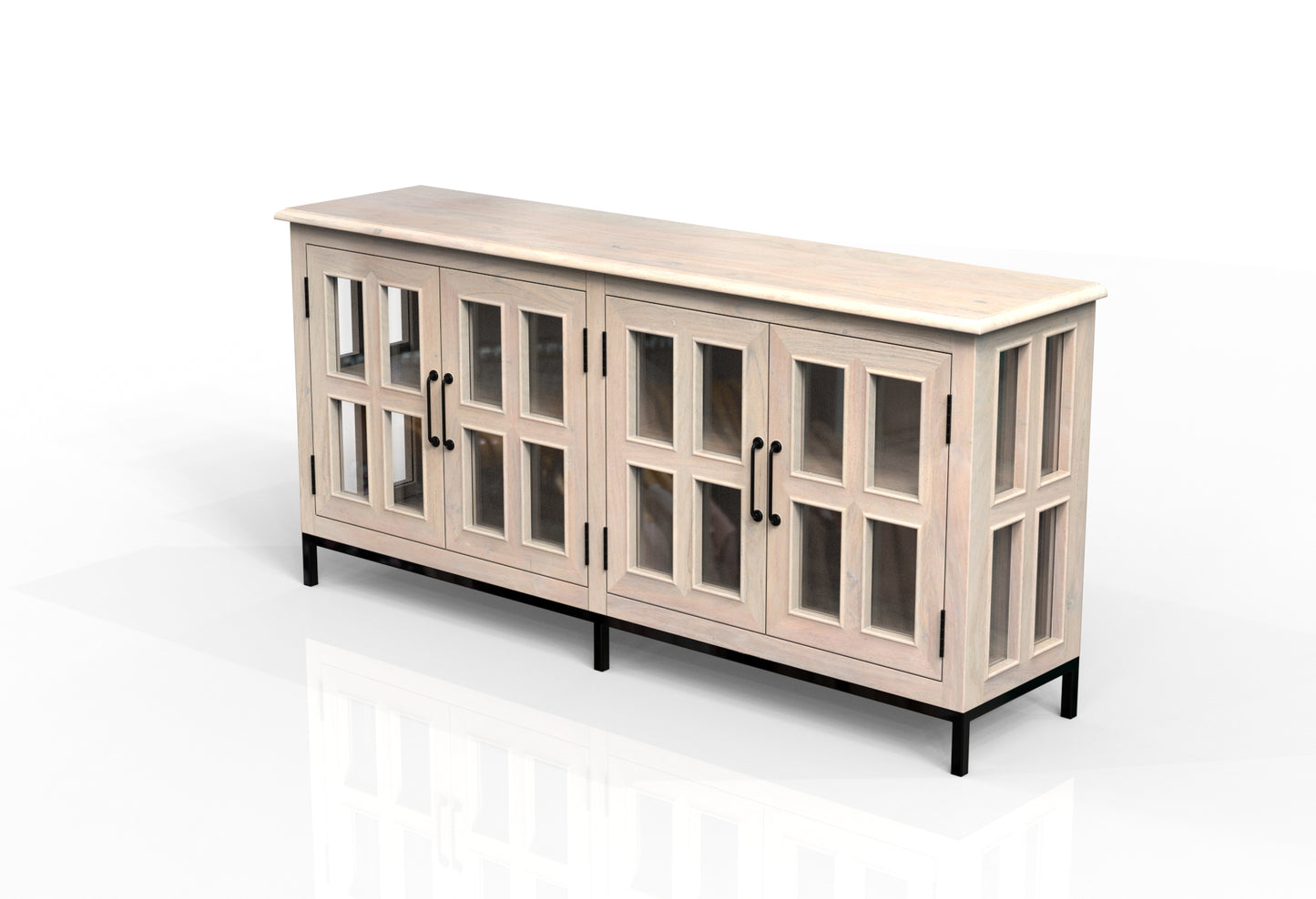 Tomas 76" 4 Door Glass Front Sideboard - New White Wash