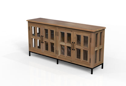 Tomas 76" 4 Door Glass Front Sideboard - Natural + Gray