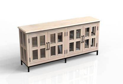 Tomas 76" 4 Door Glass Front Sideboard - New White Wash