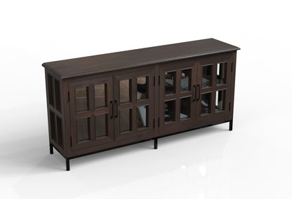 Tomas 76" 4 Door Glass Front Sideboard - Natural + Black