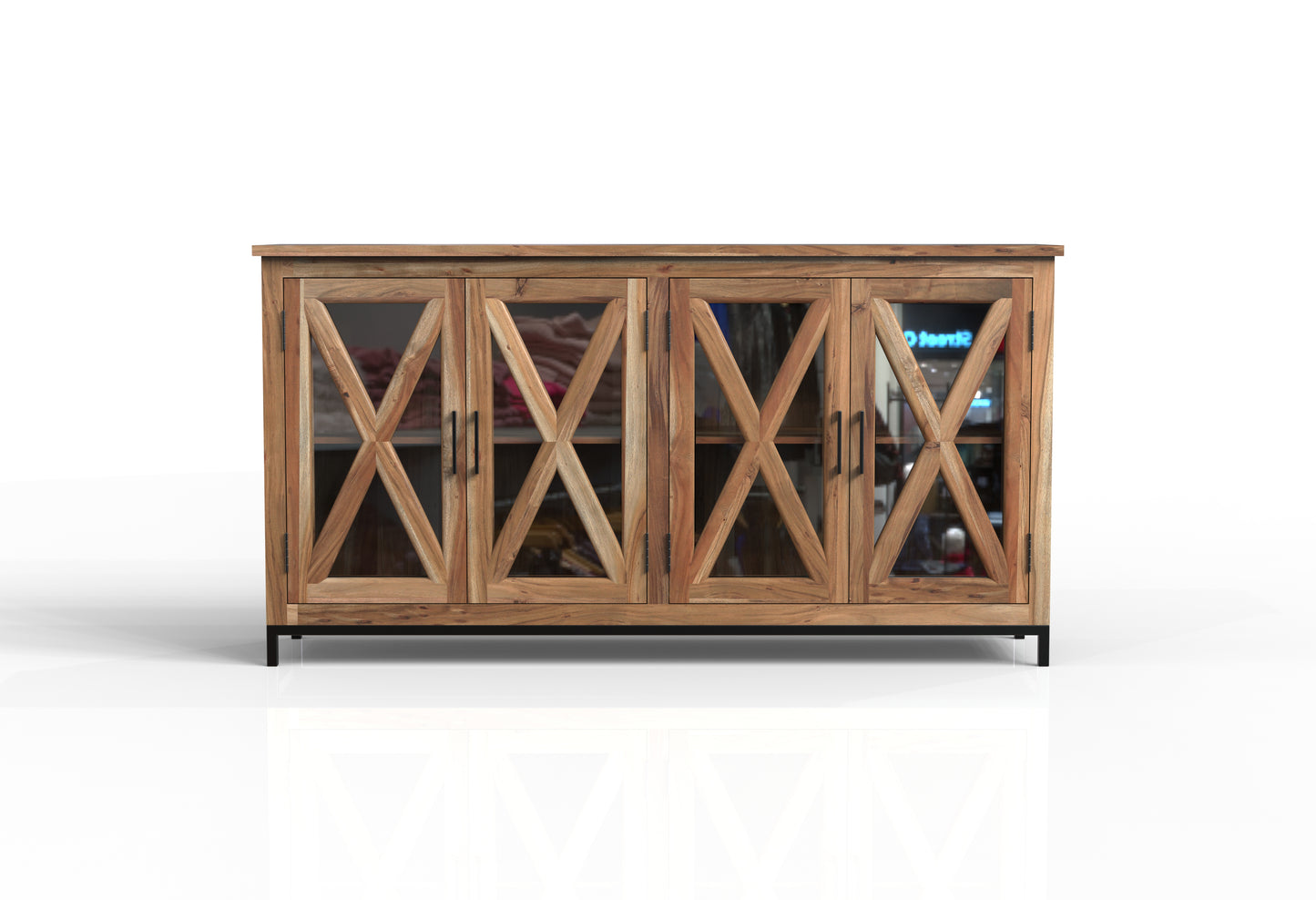 Wesley 76" 4 Door Glass Front Sideboard - Natural