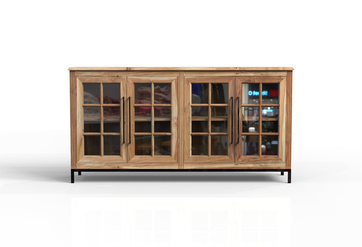 Atwell 77" 4 Door Glass Front Sideboard - Natural